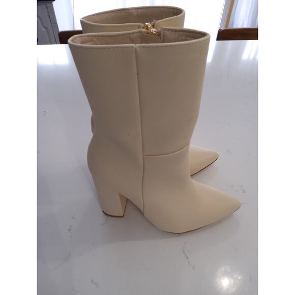 Lulu's Ivory mid-calf faux leather vegan boots block Heel pointed toe W sz 5 - Picture 5 of 9